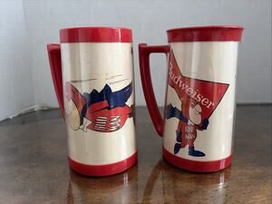 Budweiser Bud Man Beer Thermo-Serv Plastic Mug Steins 16oz 70s